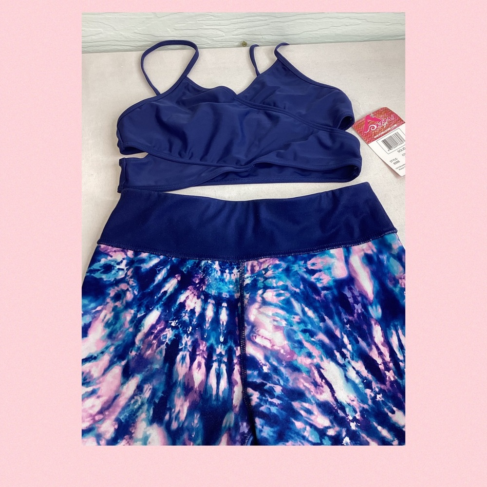 Solid Blue and Purple Sports Bra Swim Set.10